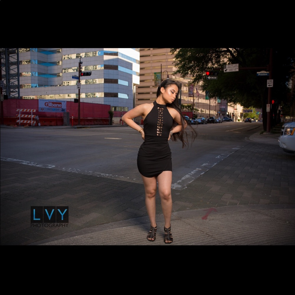 Black halter top dress